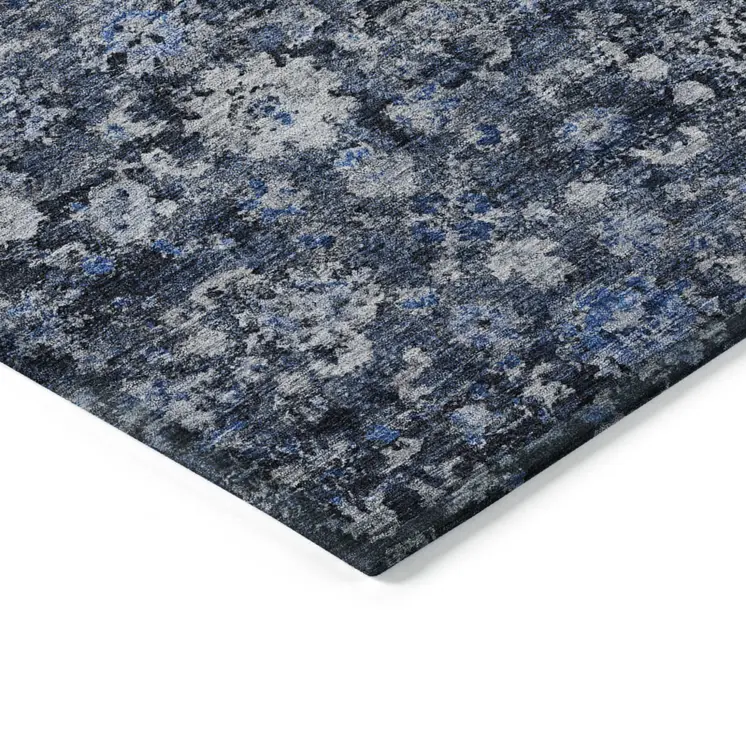 10' X 14' Navy Blue And Sky Blue Oriental Washable Indoor Outdoor Area Rug