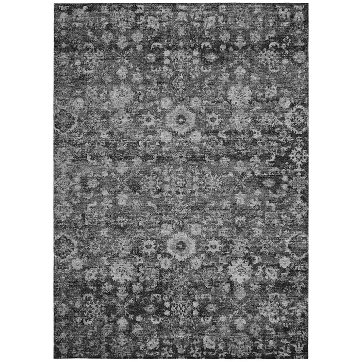 5' X 8' Gray Charcoal And Silver Oriental Washable Indoor Outdoor Area Rug