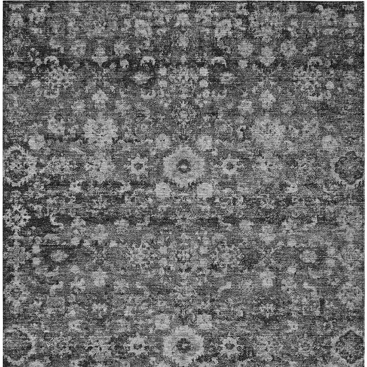 8' X 10' Gray Charcoal And Silver Oriental Washable Indoor Outdoor Area Rug
