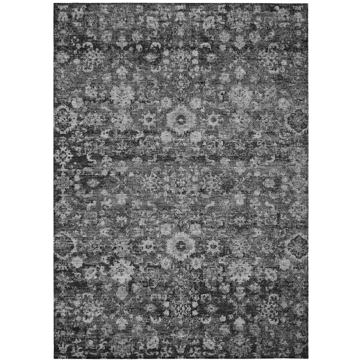 8' X 10' Gray Charcoal And Silver Oriental Washable Indoor Outdoor Area Rug