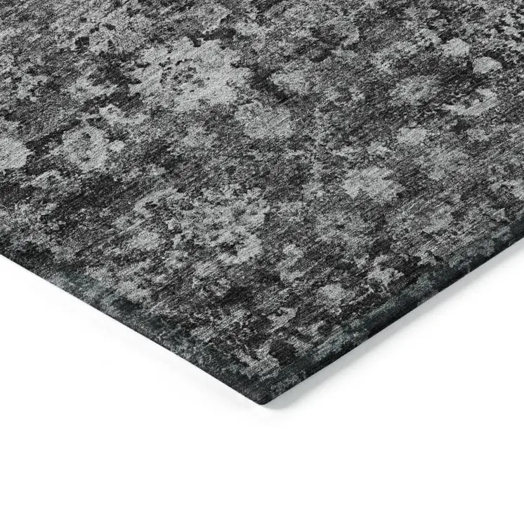 8' X 10' Gray Charcoal And Silver Oriental Washable Indoor Outdoor Area Rug