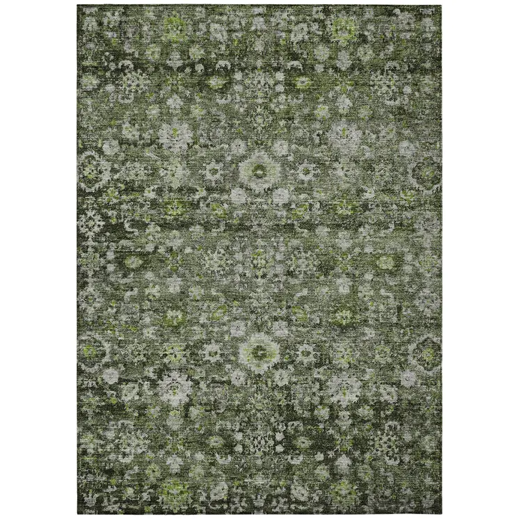 3' X 5' Green And Olive Green Oriental Washable Indoor Outdoor Area Rug