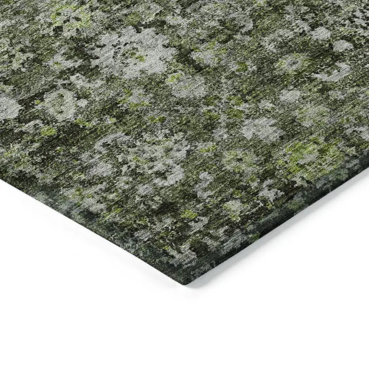 3' X 5' Green And Olive Green Oriental Washable Indoor Outdoor Area Rug