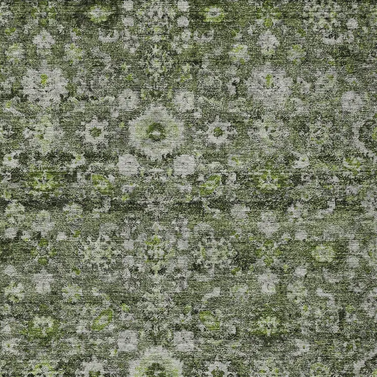 3' X 5' Green And Olive Green Oriental Washable Indoor Outdoor Area Rug