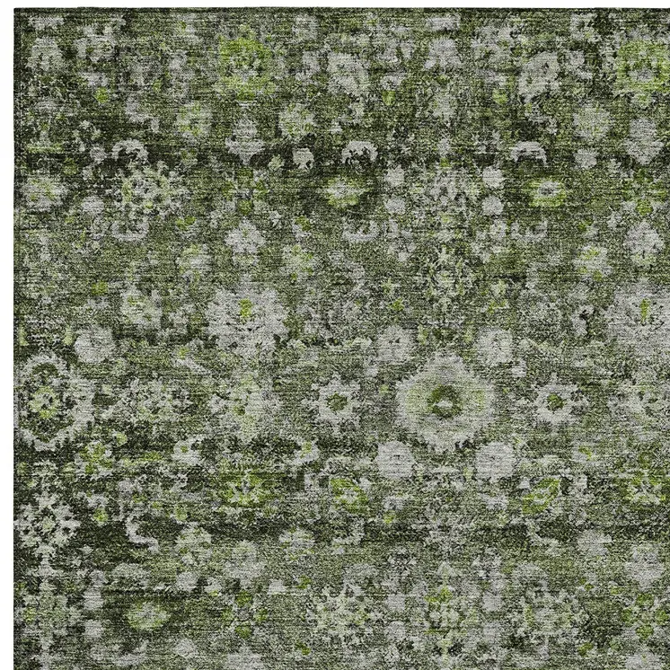 5' X 8' Green And Olive Green Oriental Washable Indoor Outdoor Area Rug