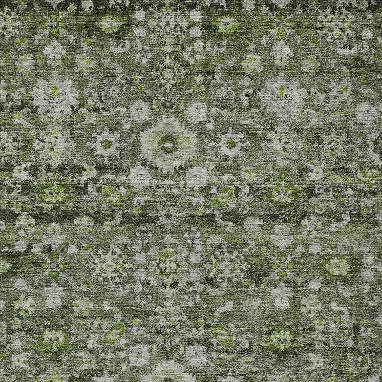 10' X 14' Green And Olive Green Oriental Washable Indoor Outdoor Area Rug