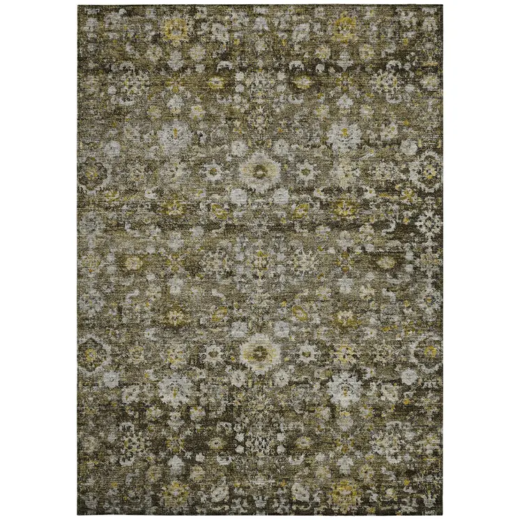 9' X 12' Brown And Beige Oriental Washable Indoor Outdoor Area Rug