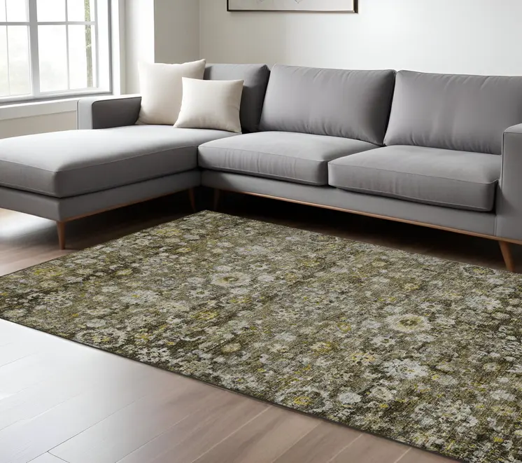 9' X 12' Brown And Beige Oriental Washable Indoor Outdoor Area Rug