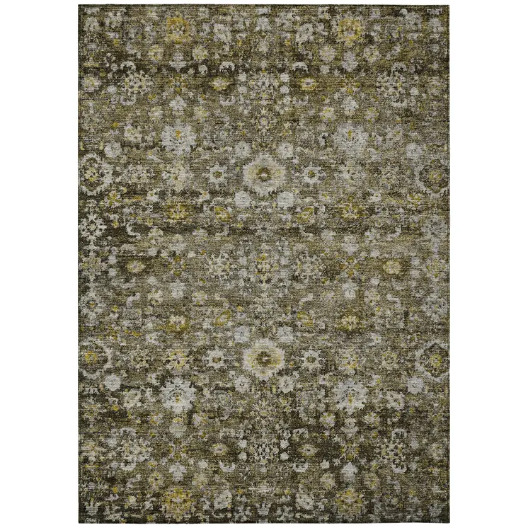 9' X 12' Brown And Beige Oriental Washable Indoor Outdoor Area Rug