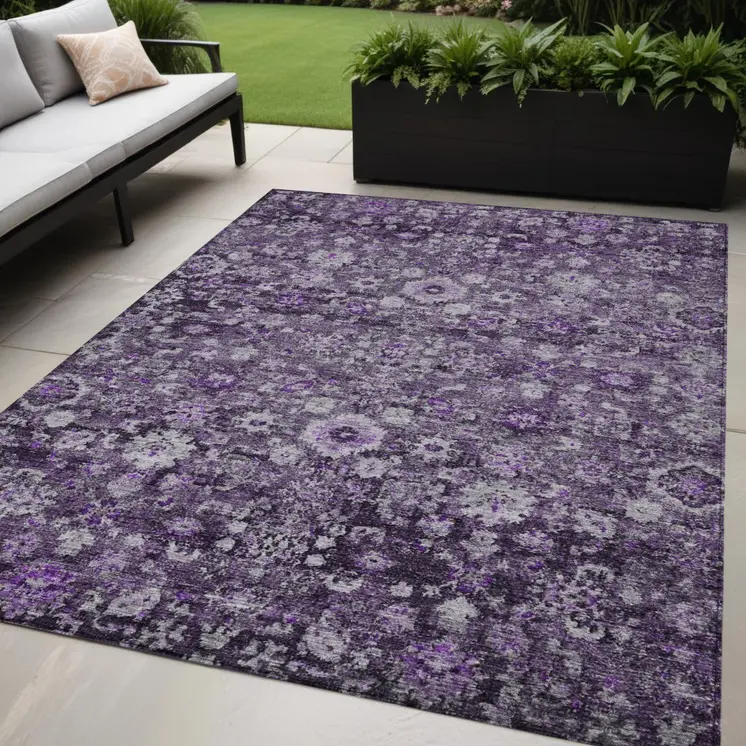 5' X 8' Purple Lilac And Lavender Oriental Washable Indoor Outdoor Area Rug