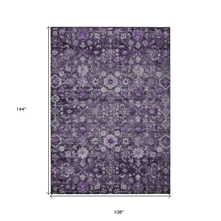 9' X 12' Purple Lilac And Lavender Oriental Washable Indoor Outdoor Area Rug