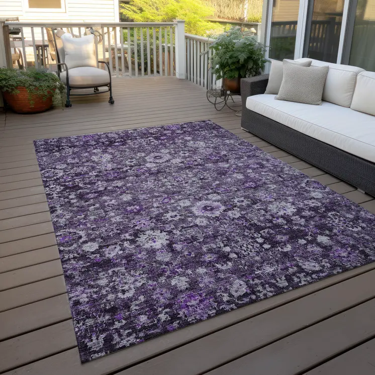9' X 12' Purple Lilac And Lavender Oriental Washable Indoor Outdoor Area Rug