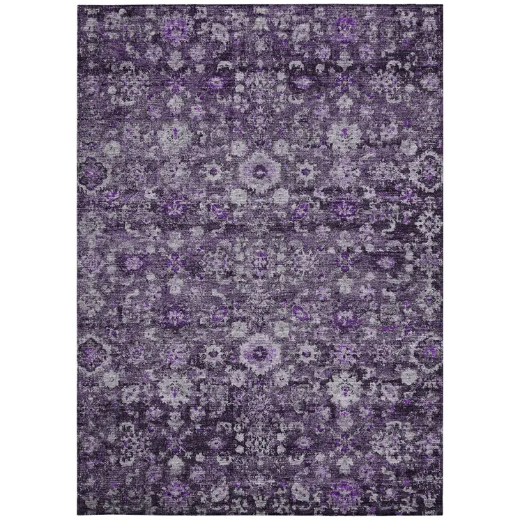 10' X 14' Purple Lilac And Lavender Oriental Washable Indoor Outdoor Area Rug