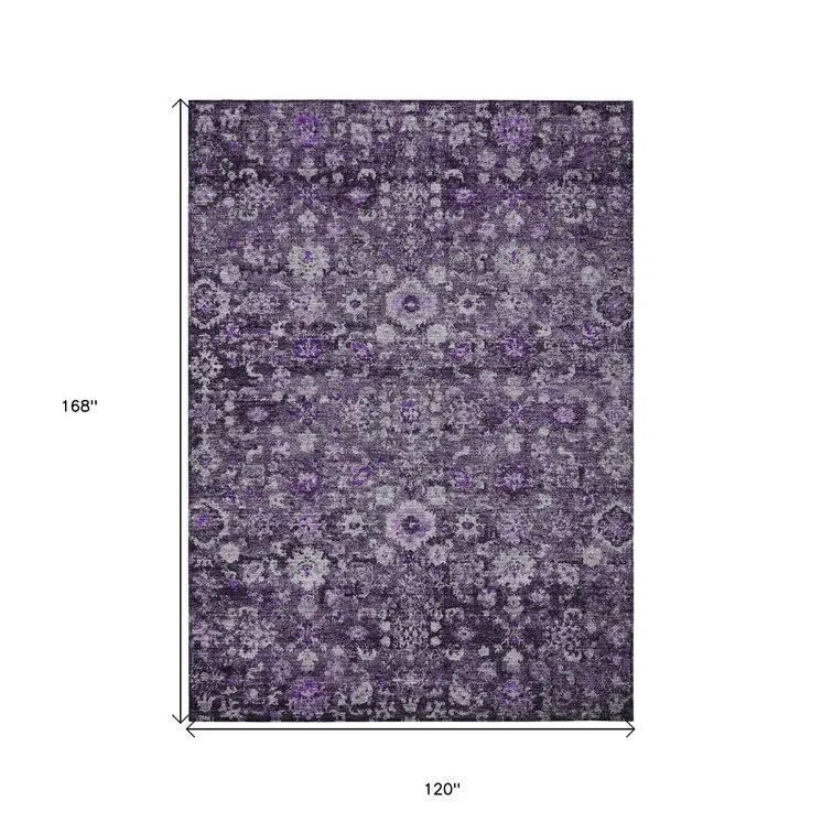 10' X 14' Purple Lilac And Lavender Oriental Washable Indoor Outdoor Area Rug