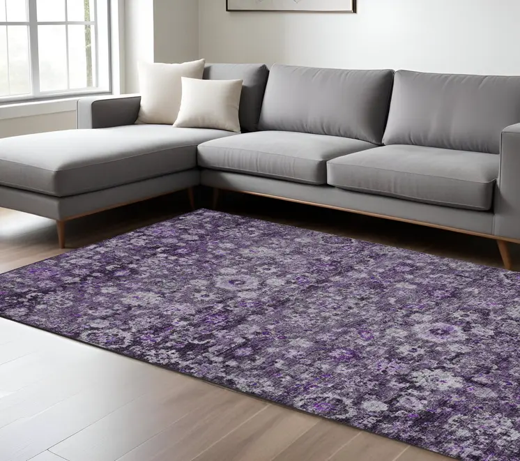 10' X 14' Purple Lilac And Lavender Oriental Washable Indoor Outdoor Area Rug