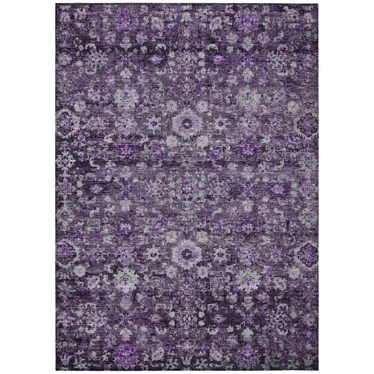 10' X 14' Purple Lilac And Lavender Oriental Washable Indoor Outdoor Area Rug