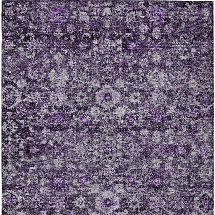 10' X 14' Purple Lilac And Lavender Oriental Washable Indoor Outdoor Area Rug