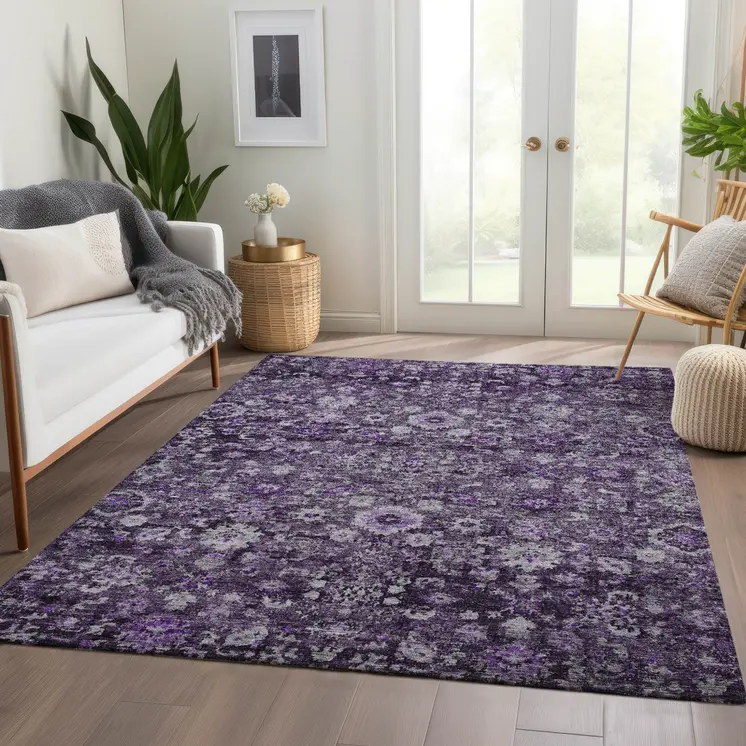 10' X 14' Purple Lilac And Lavender Oriental Washable Indoor Outdoor Area Rug