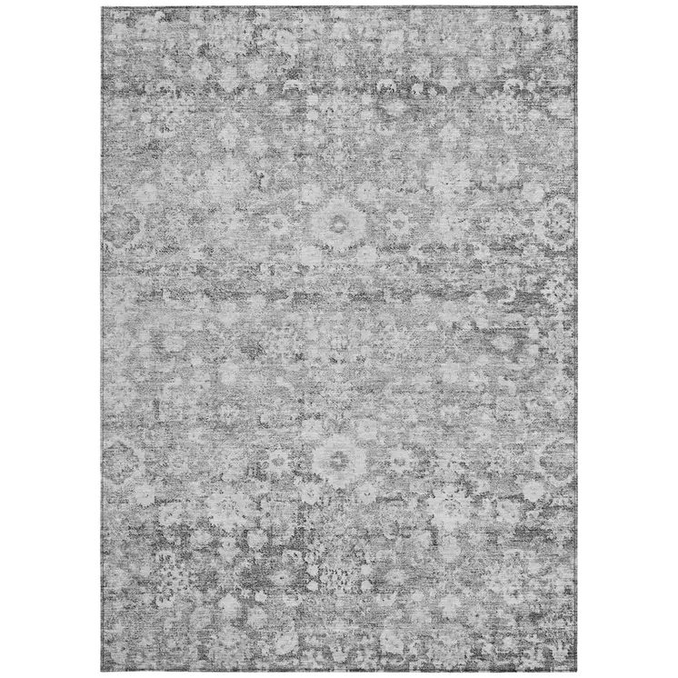 3' X 5' Silver Gray And Pewter Oriental Washable Indoor Outdoor Area Rug