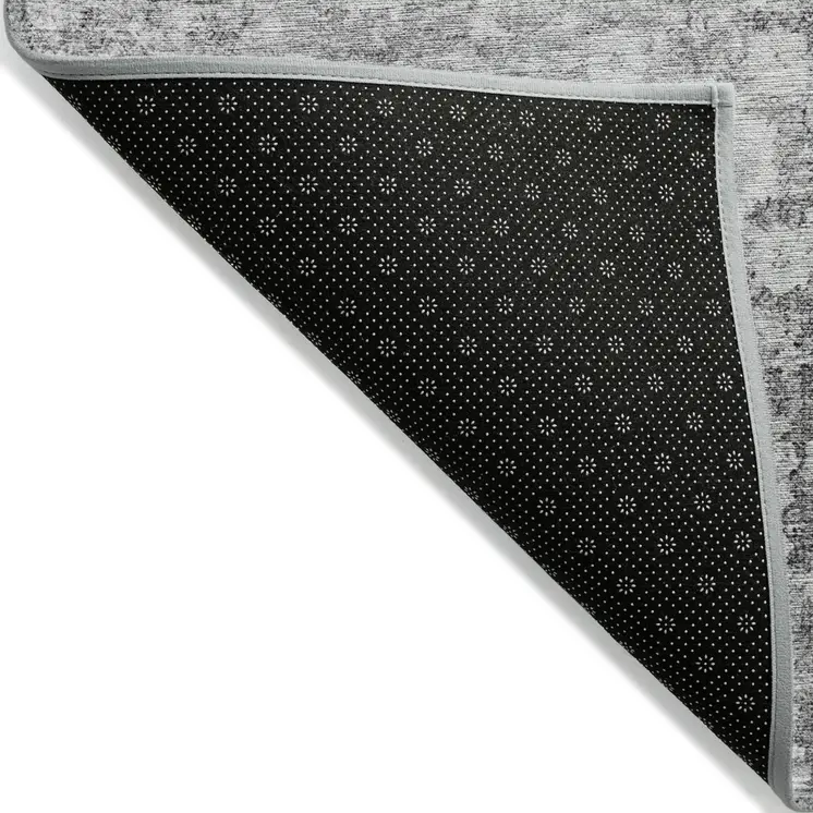 3' X 5' Silver Gray And Pewter Oriental Washable Indoor Outdoor Area Rug