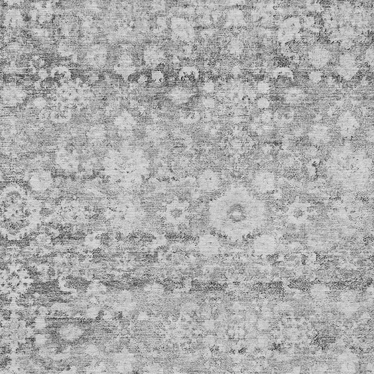 5' X 8' Silver Gray And Pewter Oriental Washable Indoor Outdoor Area Rug