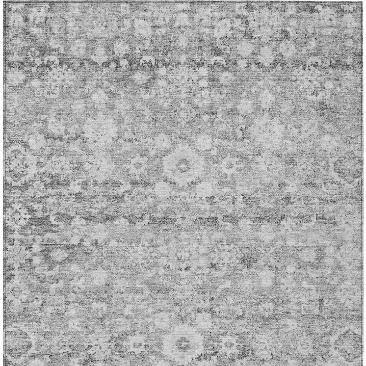 8' X 10' Silver Gray And Pewter Oriental Washable Indoor Outdoor Area Rug