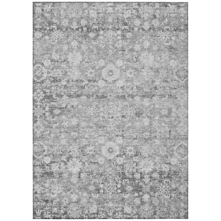 8' X 10' Silver Gray And Pewter Oriental Washable Indoor Outdoor Area Rug