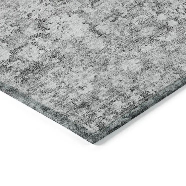 8' X 10' Silver Gray And Pewter Oriental Washable Indoor Outdoor Area Rug