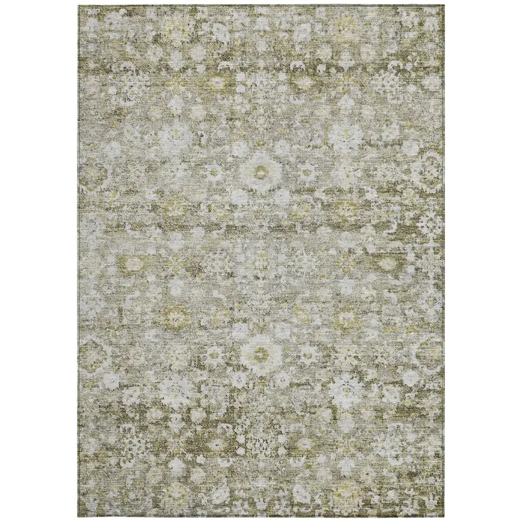 3' X 5' Taupe Beige And Gold Oriental Washable Indoor Outdoor Area Rug