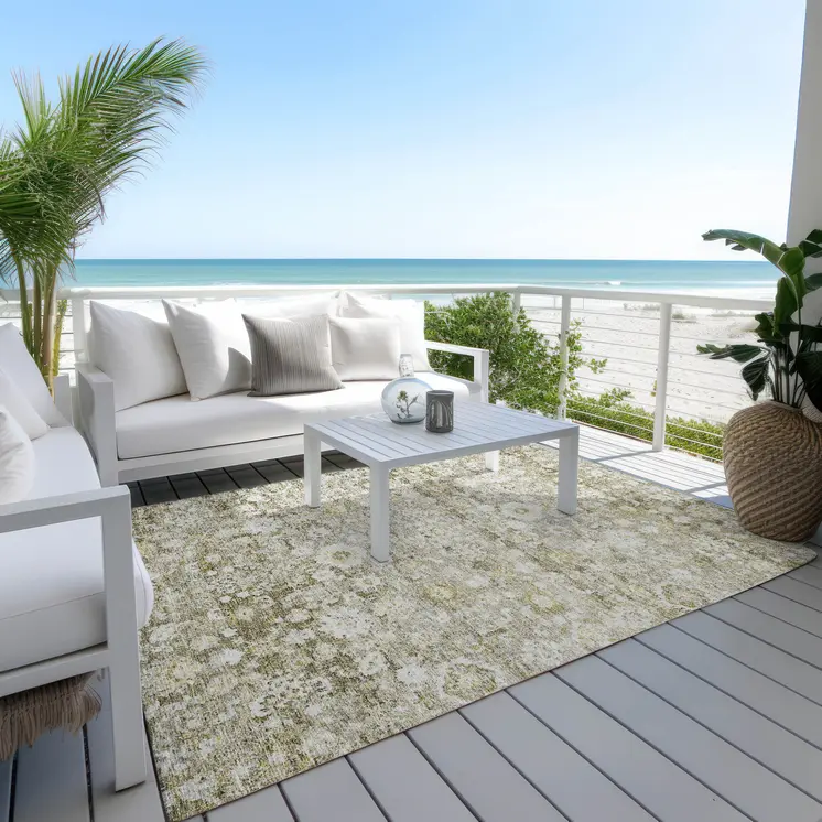 5' X 8' Taupe Beige And Gold Oriental Washable Indoor Outdoor Area Rug