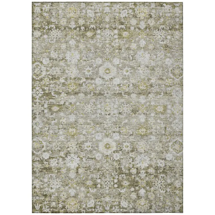 5' X 8' Taupe Beige And Gold Oriental Washable Indoor Outdoor Area Rug