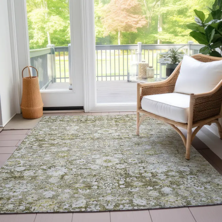 5' X 8' Taupe Beige And Gold Oriental Washable Indoor Outdoor Area Rug