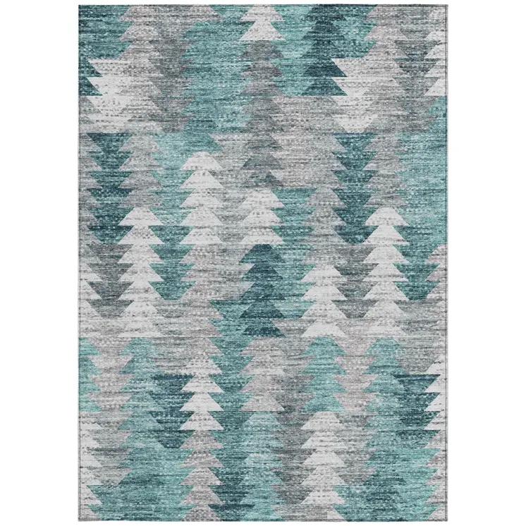 3' X 5' Dark Blue Aqua And Gray Geometric Washable Indoor Outdoor Area Rug