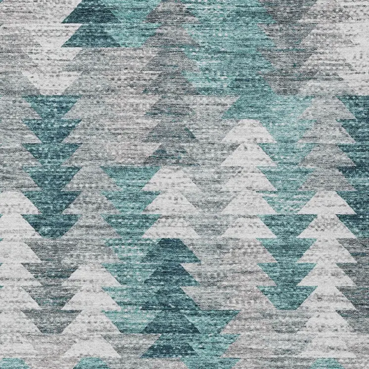 5' X 8' Dark Blue Aqua And Gray Geometric Washable Indoor Outdoor Area Rug