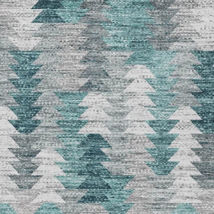 10' X 14' Dark Blue Aqua And Gray Geometric Washable Indoor Outdoor Area Rug