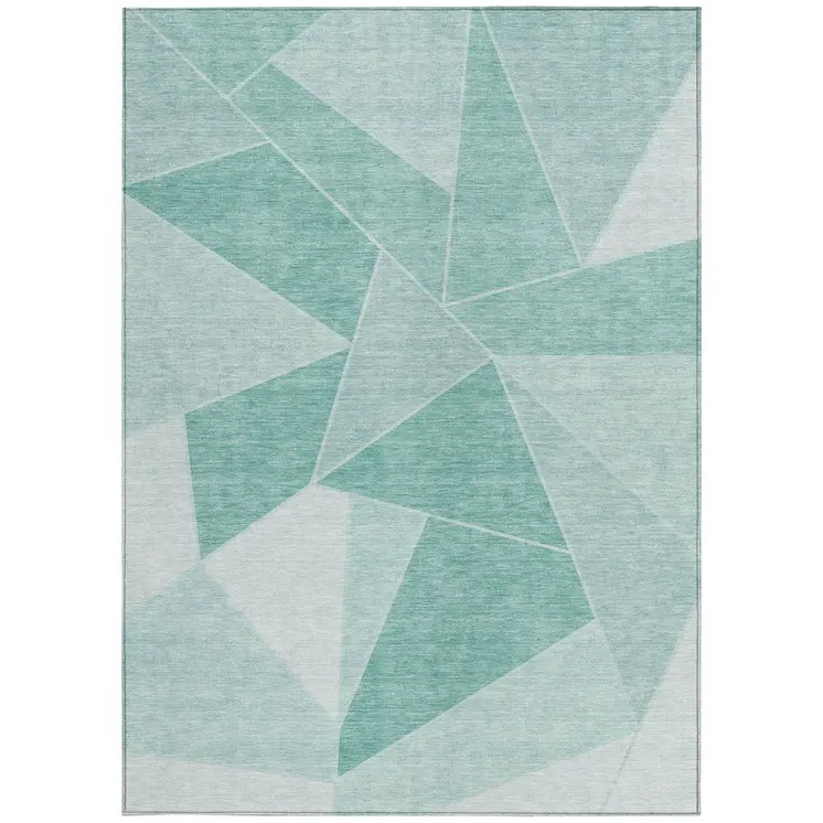 5' X 8' Mint Green And Aqua Geometric Washable Indoor Outdoor Area Rug