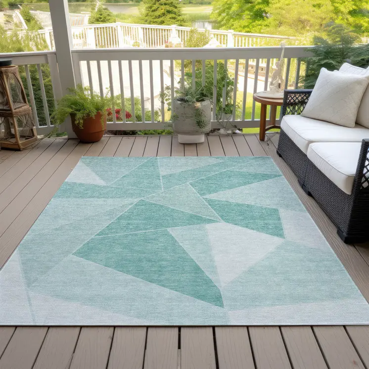 8' X 10' Mint Green And Aqua Geometric Washable Indoor Outdoor Area Rug