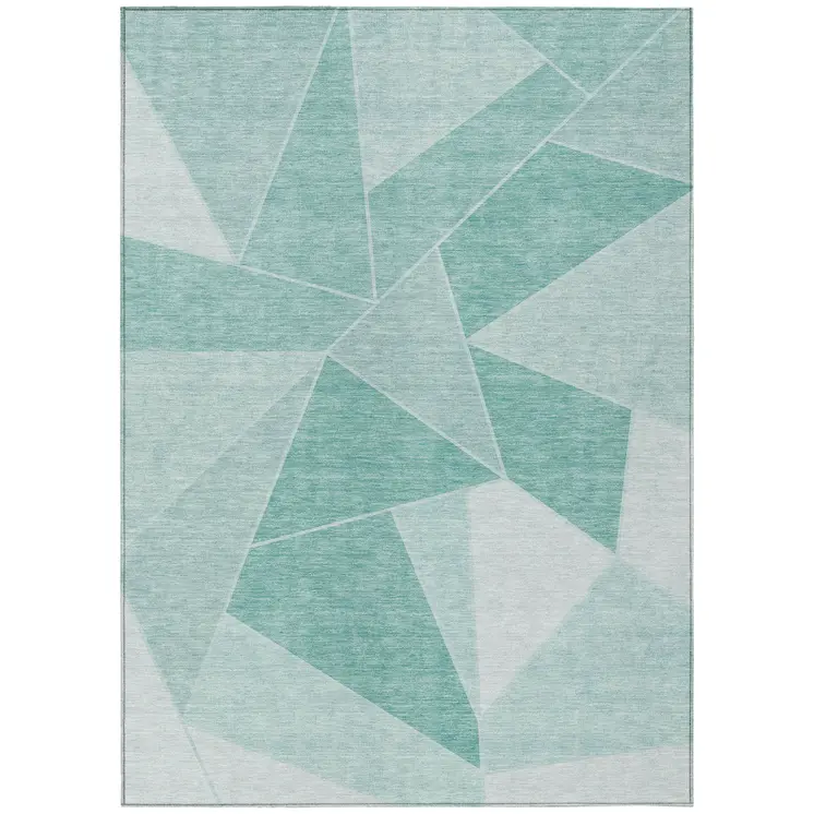 8' X 10' Mint Green And Aqua Geometric Washable Indoor Outdoor Area Rug