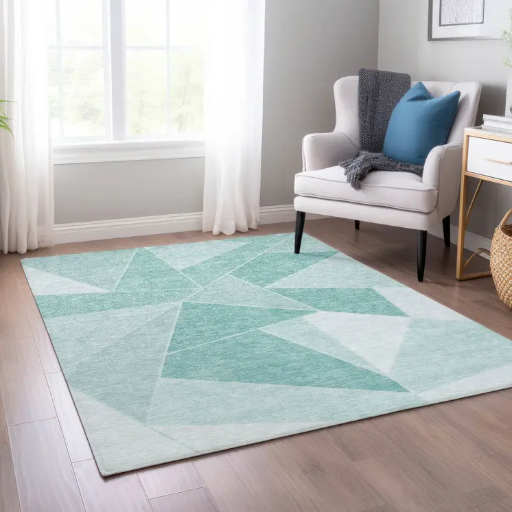8' X 10' Mint Green And Aqua Geometric Washable Indoor Outdoor Area Rug