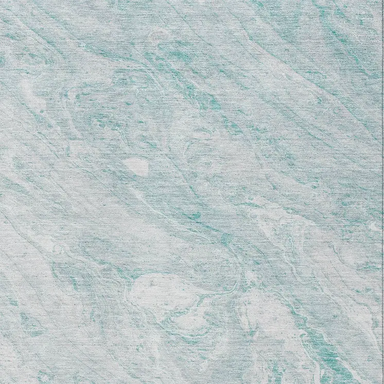 3' X 5' Aquamarine Aqua And Ivory Abstract Washable Indoor Outdoor Area Rug