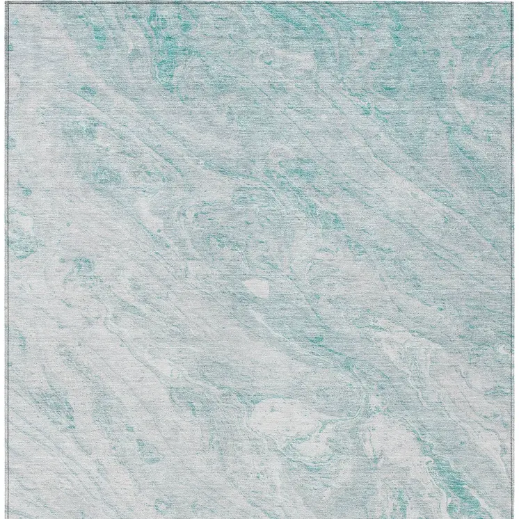 5' X 8' Aquamarine Aqua And Ivory Abstract Washable Indoor Outdoor Area Rug