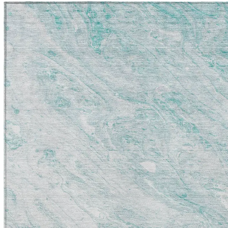 5' X 8' Aquamarine Aqua And Ivory Abstract Washable Indoor Outdoor Area Rug