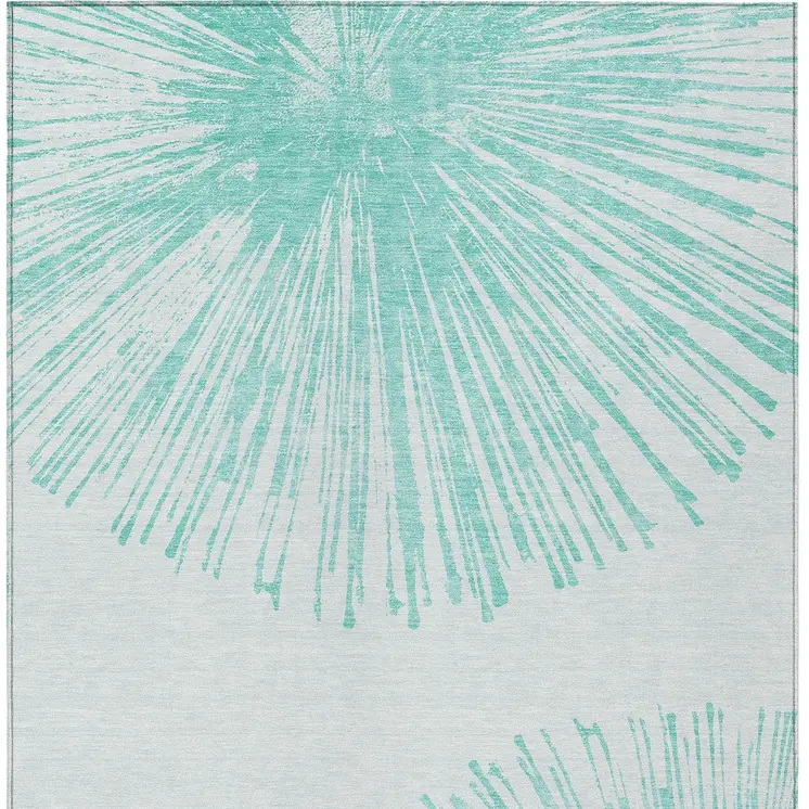 5' X 8' Aquamarine And Ivory Abstract Washable Indoor Outdoor Area Rug
