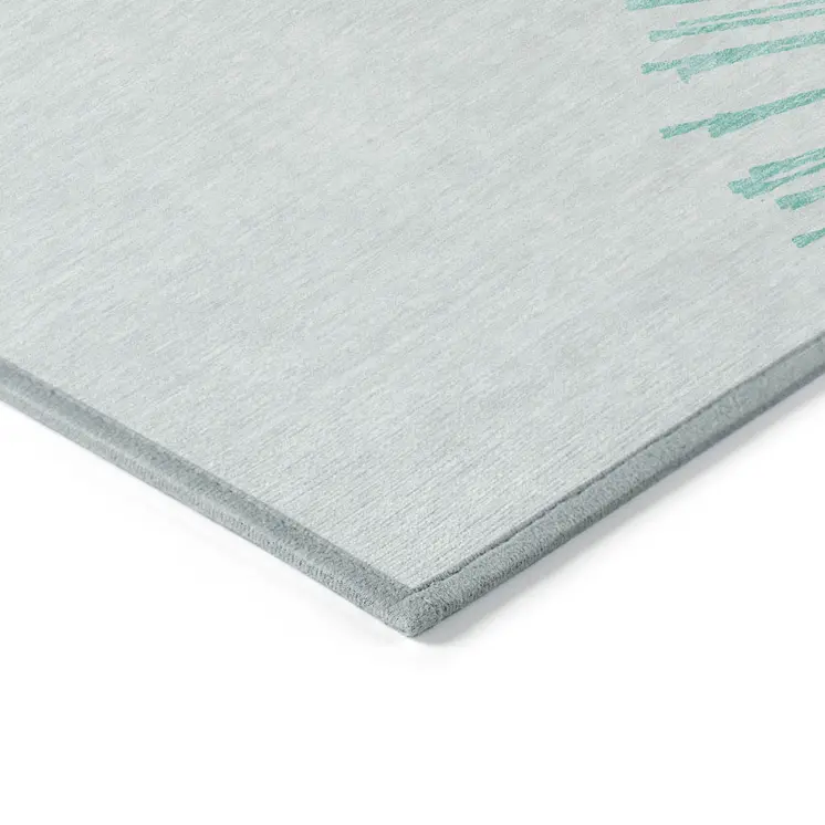 5' X 8' Aquamarine And Ivory Abstract Washable Indoor Outdoor Area Rug