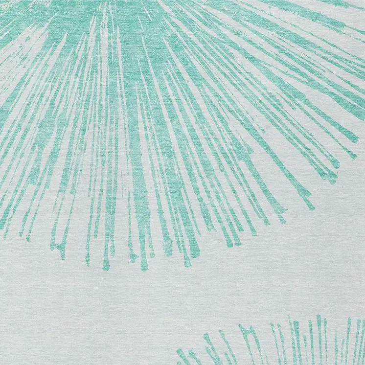 10' X 14' Aquamarine And Ivory Abstract Washable Indoor Outdoor Area Rug