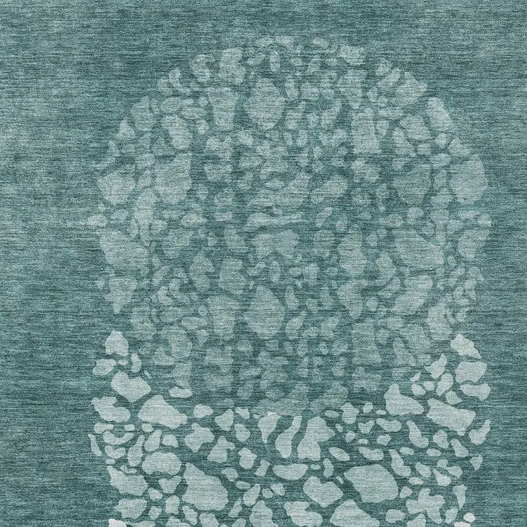 5' X 8' Dark Green Aqua And Ivory Abstract Washable Indoor Outdoor Area Rug