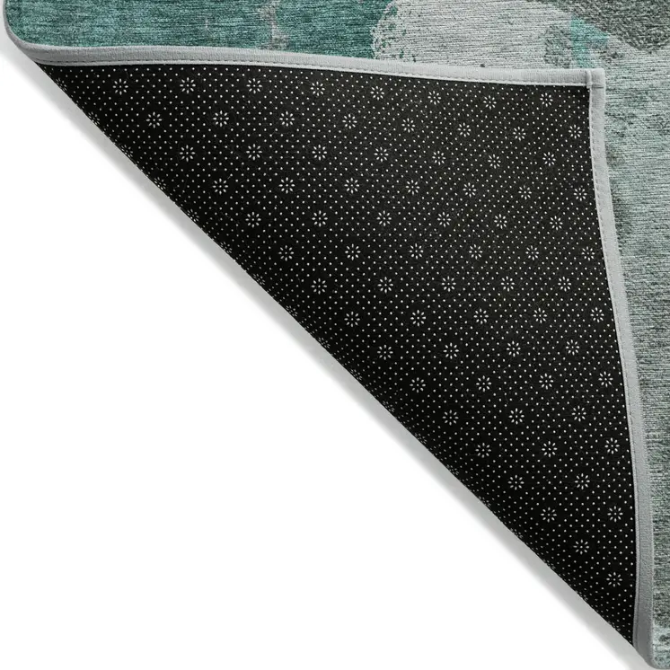 3' X 5' Dark Green Aqua And Gray Abstract Washable Indoor Outdoor Area Rug