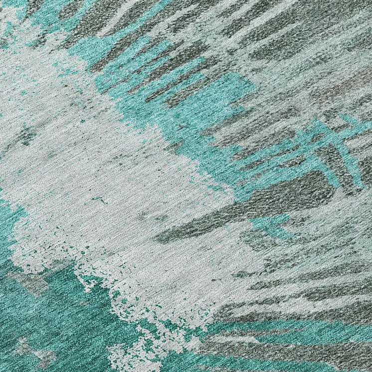 5' X 8' Dark Green Aqua And Gray Abstract Washable Indoor Outdoor Area Rug