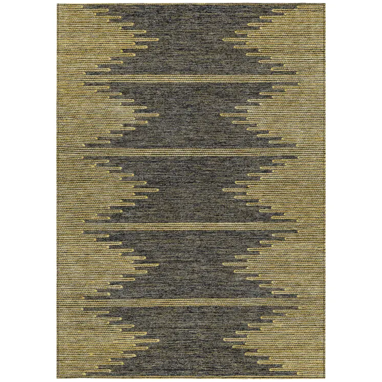3' X 5' Dark Gray And Gold Abstract Washable Indoor Outdoor Area Rug