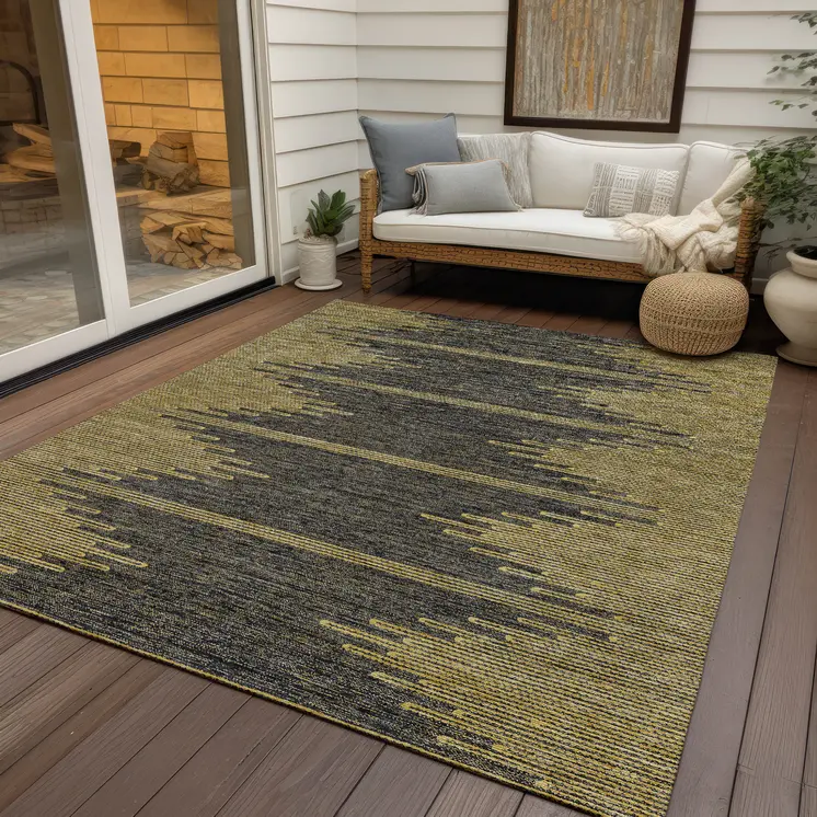 3' X 5' Dark Gray And Gold Abstract Washable Indoor Outdoor Area Rug
